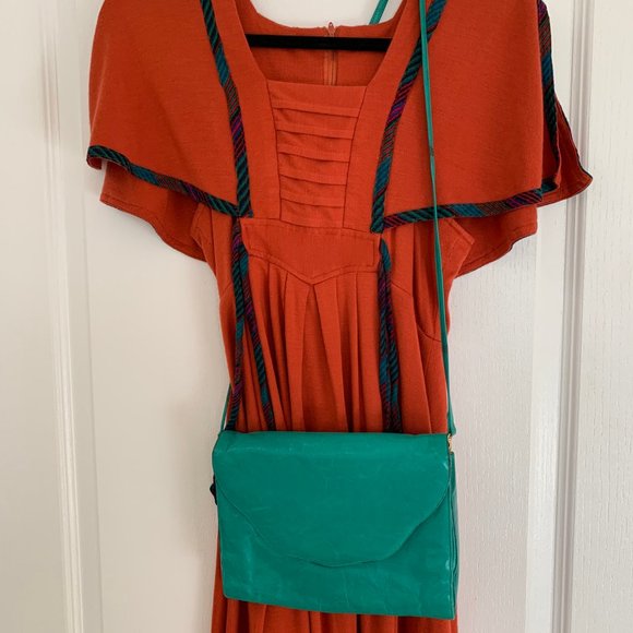 Vintage 70S Boho Small Bags Shoulder Messenger Clutch Green Teal - Picture 2 of 7